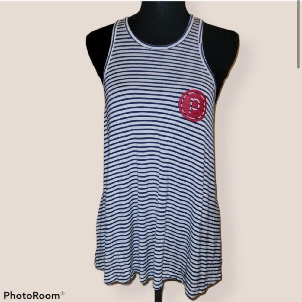 Pure Barre Tank Blue White Stripes